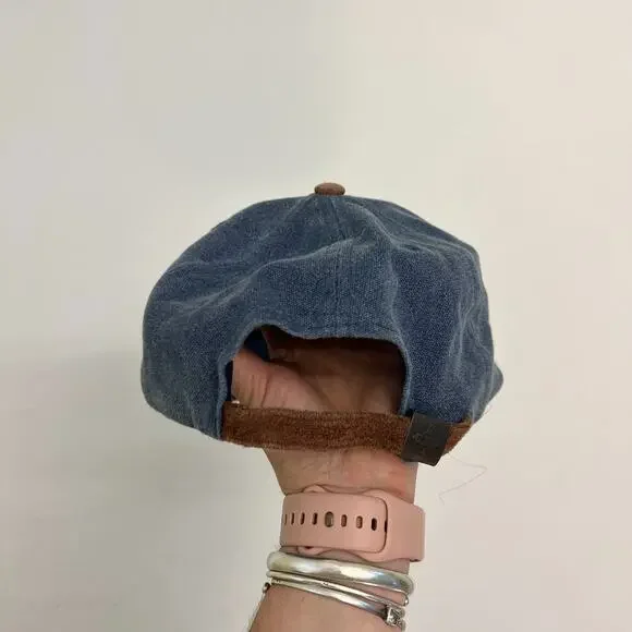 EXP Headwear denim blue tan suede vintage Ski Stowe Vermont suede baseball hat